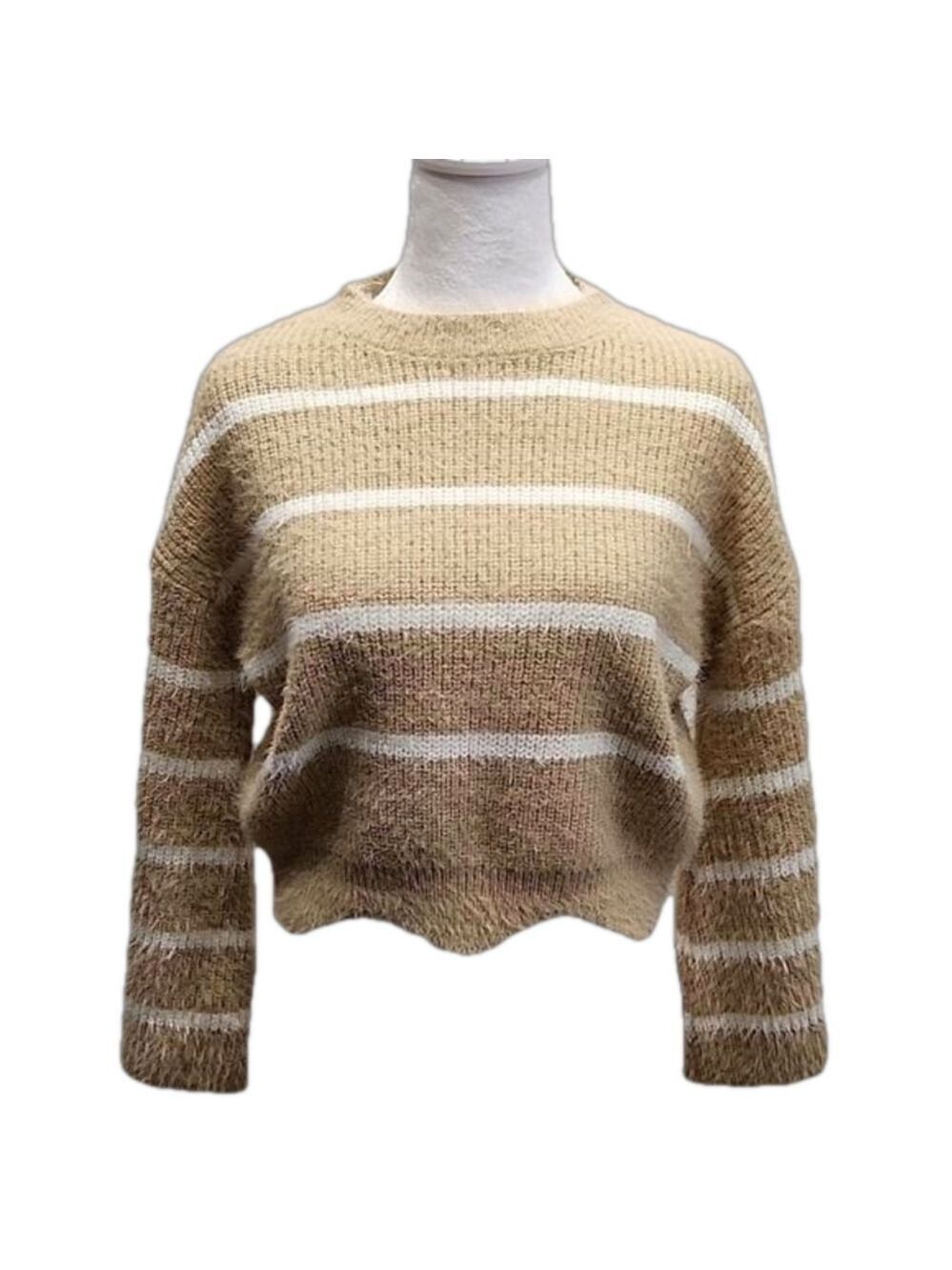 GB GIRL SWEATER TAN AND WHITE STRIPES